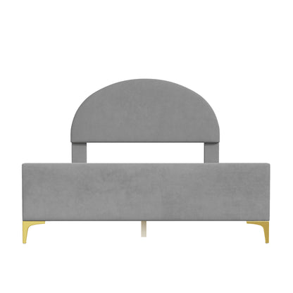 Lynn Full Size Velvet Platform Bed w Mental Legs - Gray