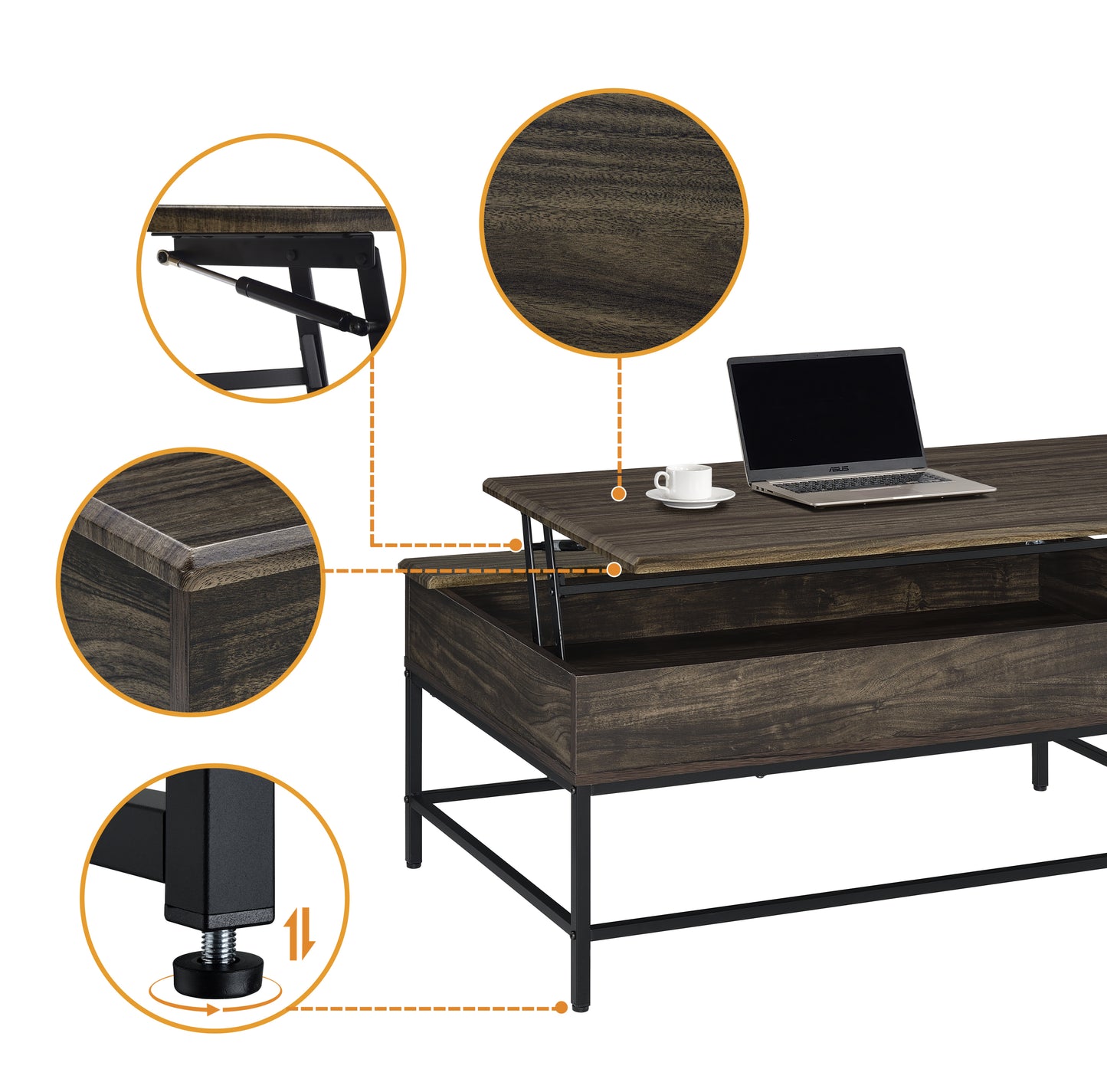 Cliff Lift Top Coffee Table and 2 End Table 3 Piece Set  - Brown
