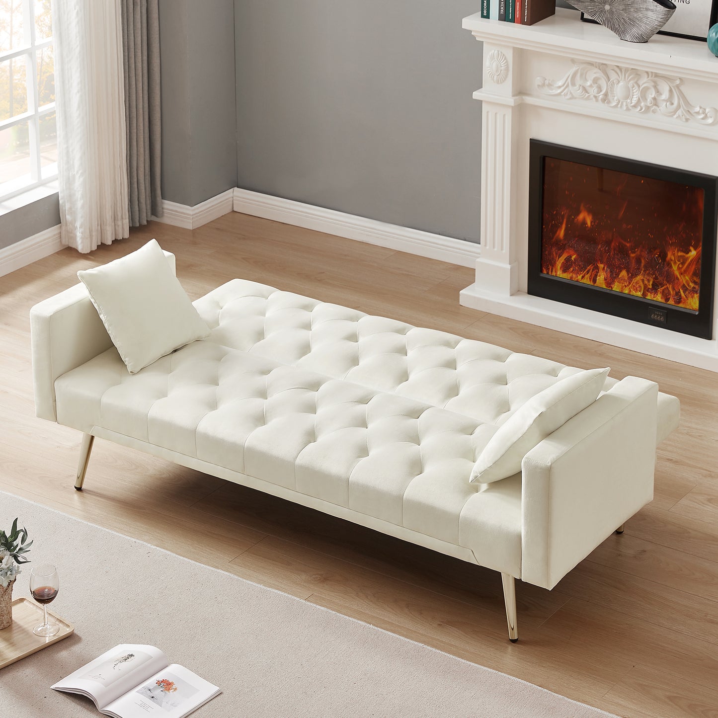 Coney Convertible Folding Futon Sofa Bed - Cream White