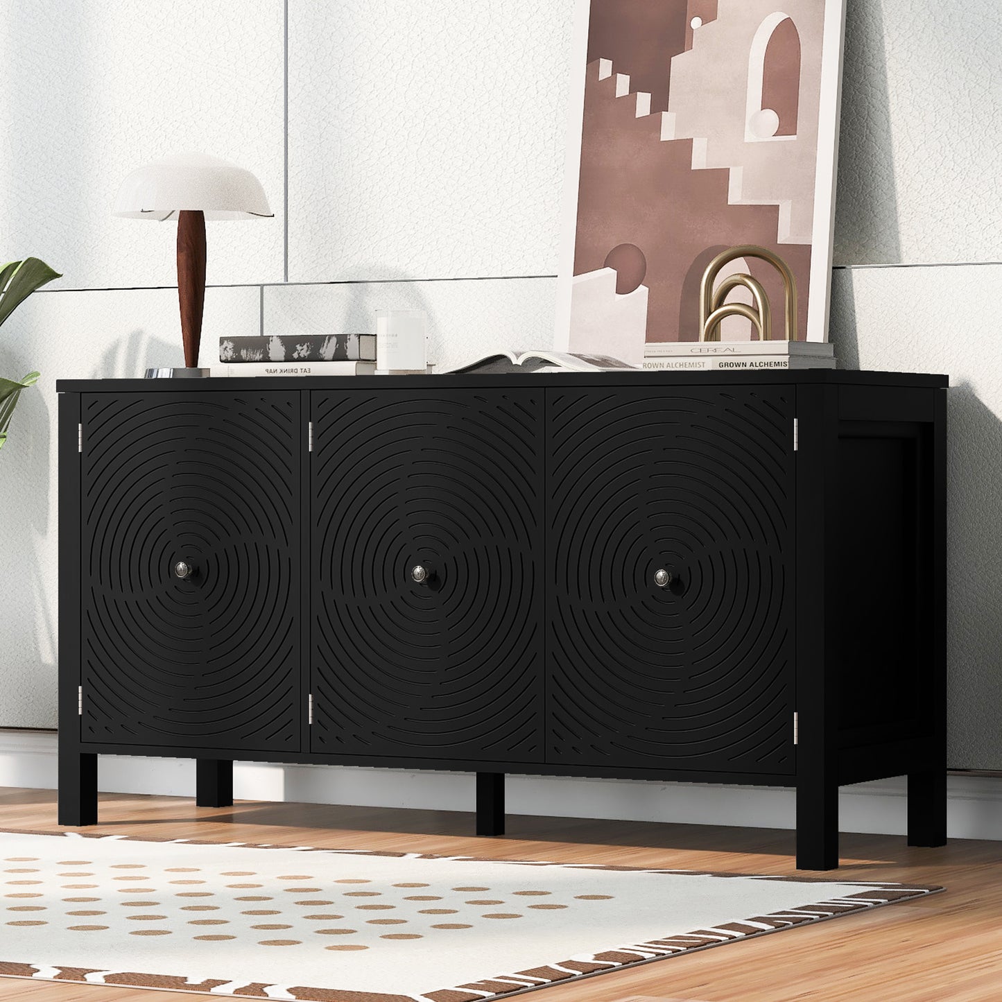 Evie Artistic Three-Door Sideboard Buffet - Black