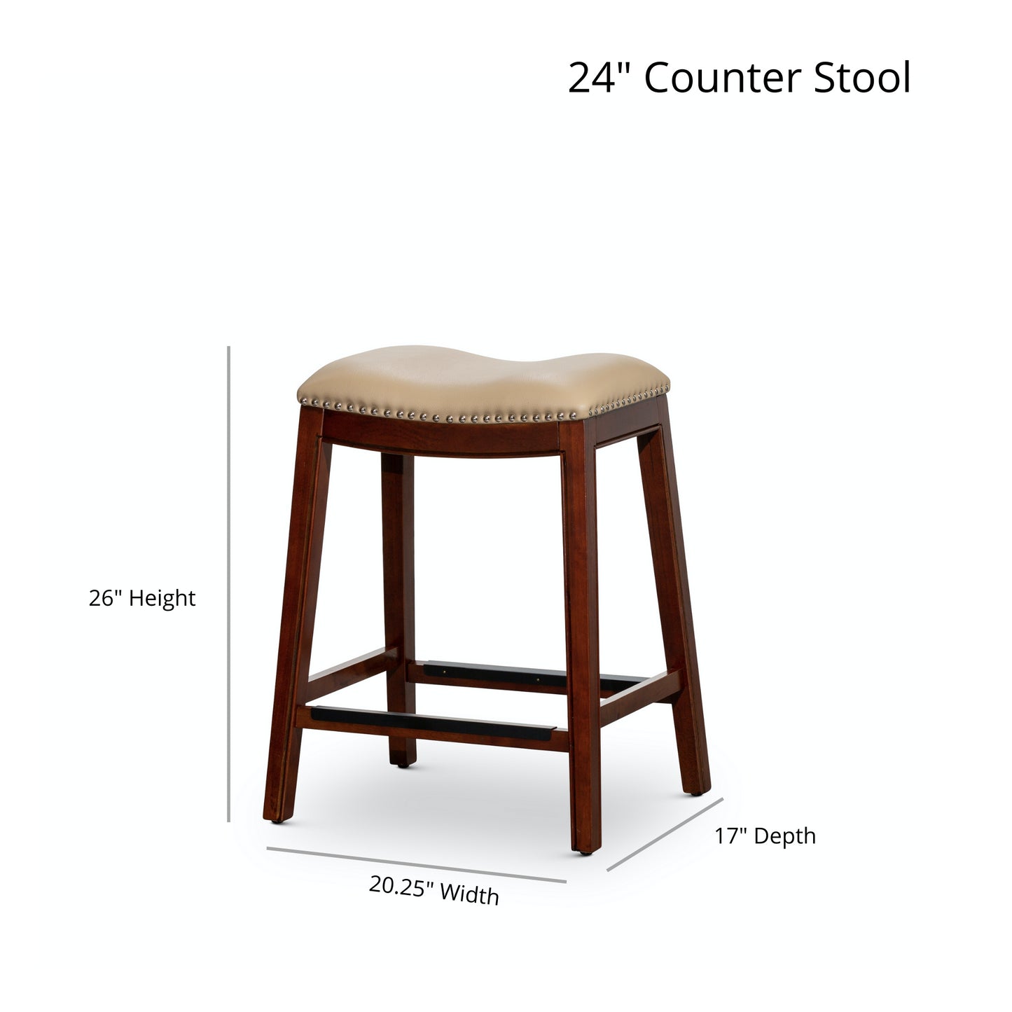 Counter Height Saddle Stool,  Leather Seat