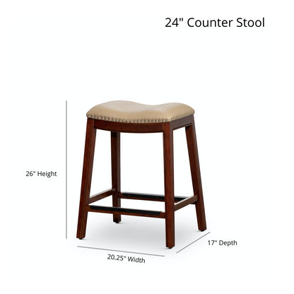 Counter Height Saddle Stool,  Leather Seat