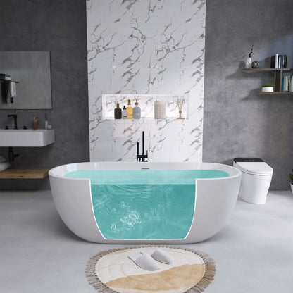 Hana 55" Oval Shape  Acrylic Freestanding  Soaking Bathtub - Gloss White