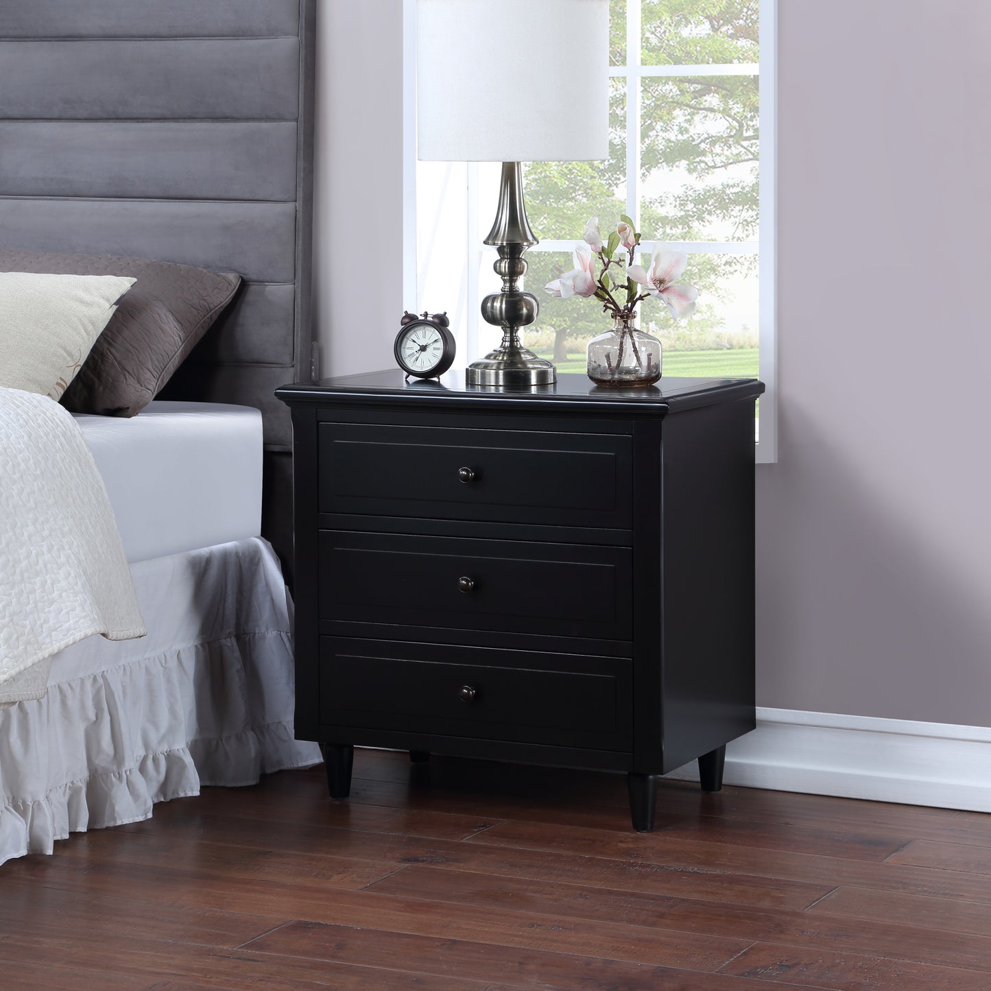 Eleni Wood Nightstand - Black