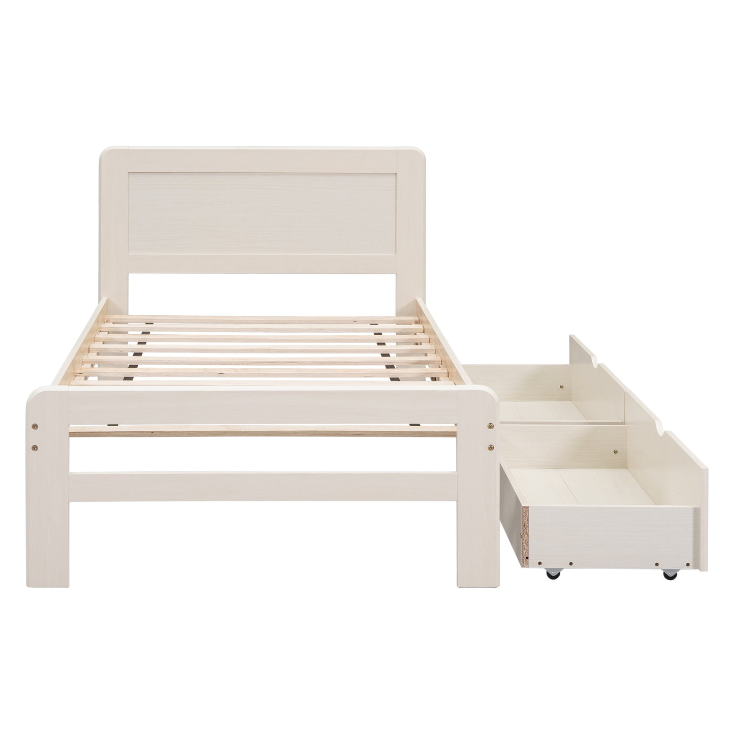 Neki Twin Size Platform Bed Frame with 2 Drawers - White