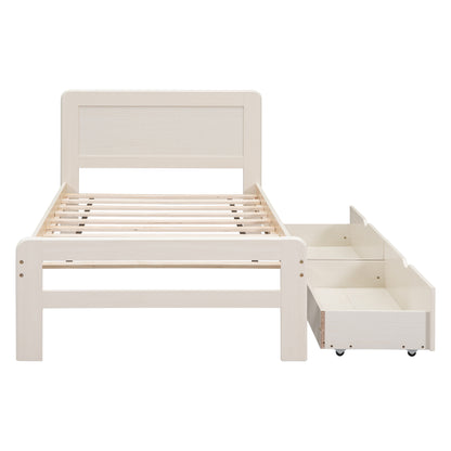 Neki Twin Size Platform Bed Frame with 2 Drawers - White