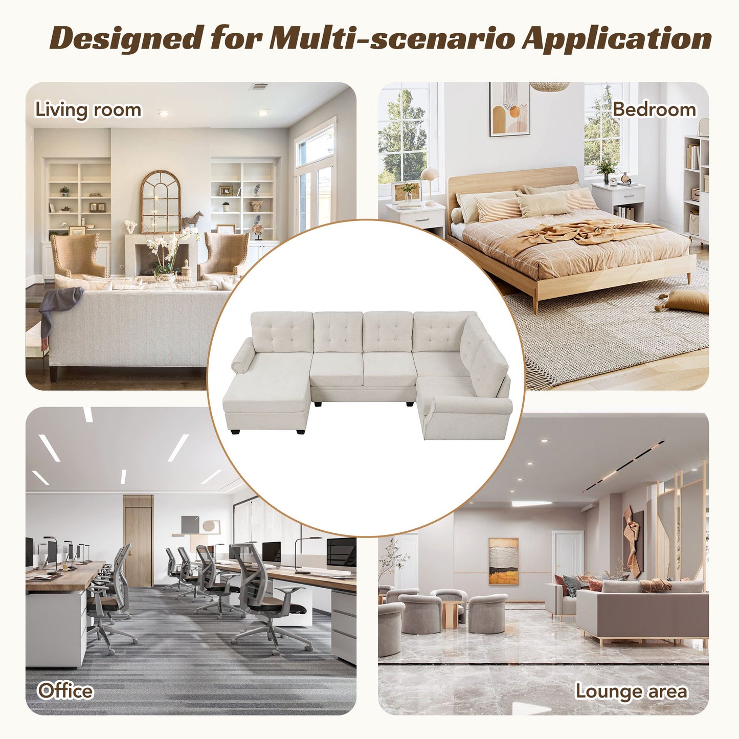 Aisha Modern U-Shaped Corner Sectional Sofa - Beige