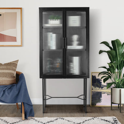 Renoe Tampered Glass Doors Cabinet - Black