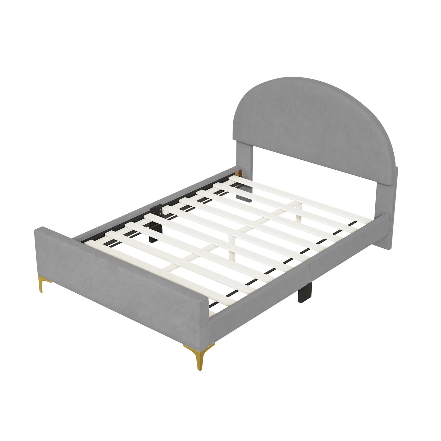 Lynn Full Size Velvet Platform Bed w Mental Legs - Gray