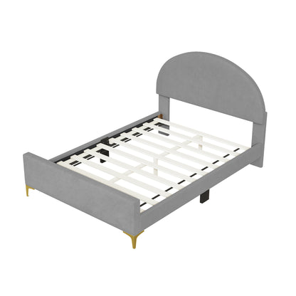 Lynn Full Size Velvet Platform Bed w Mental Legs - Gray