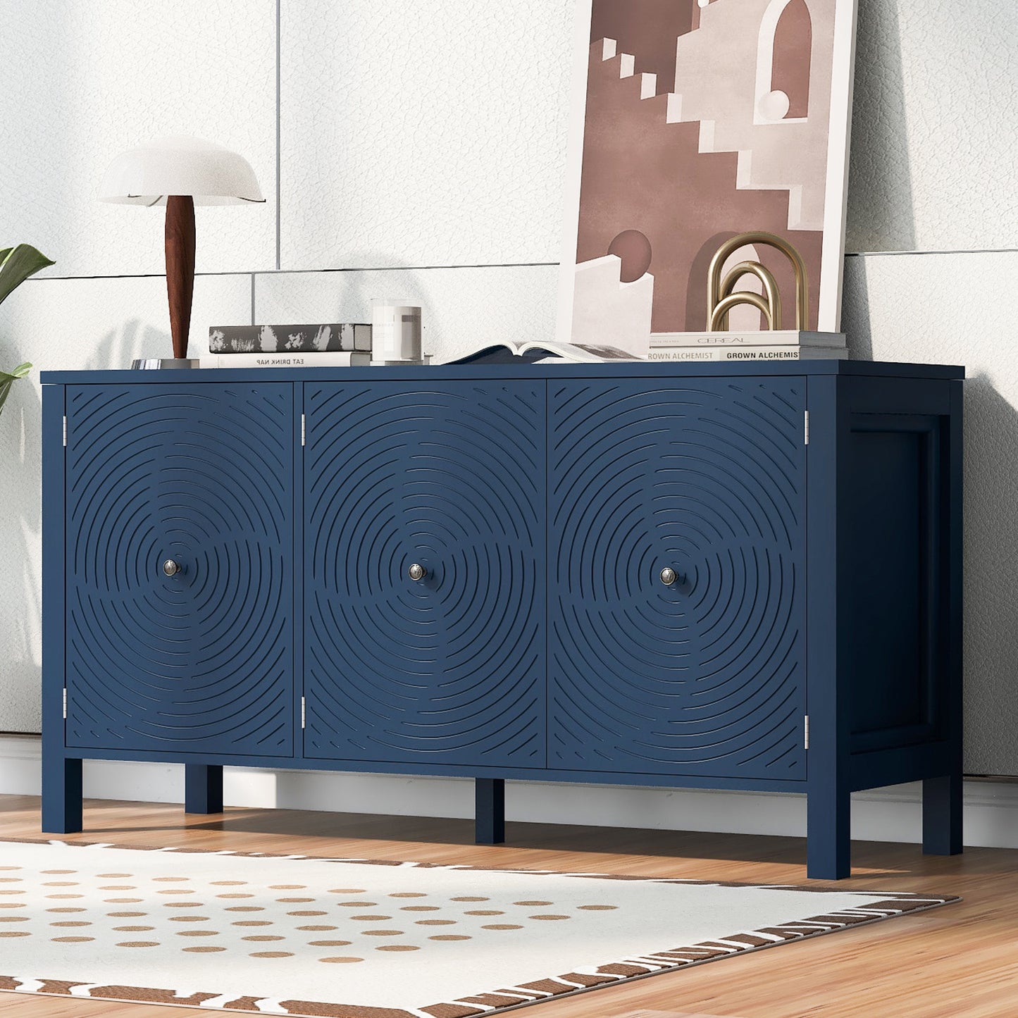 Evie Artistic Three-Door Sideboard Buffet - Navy Blue
