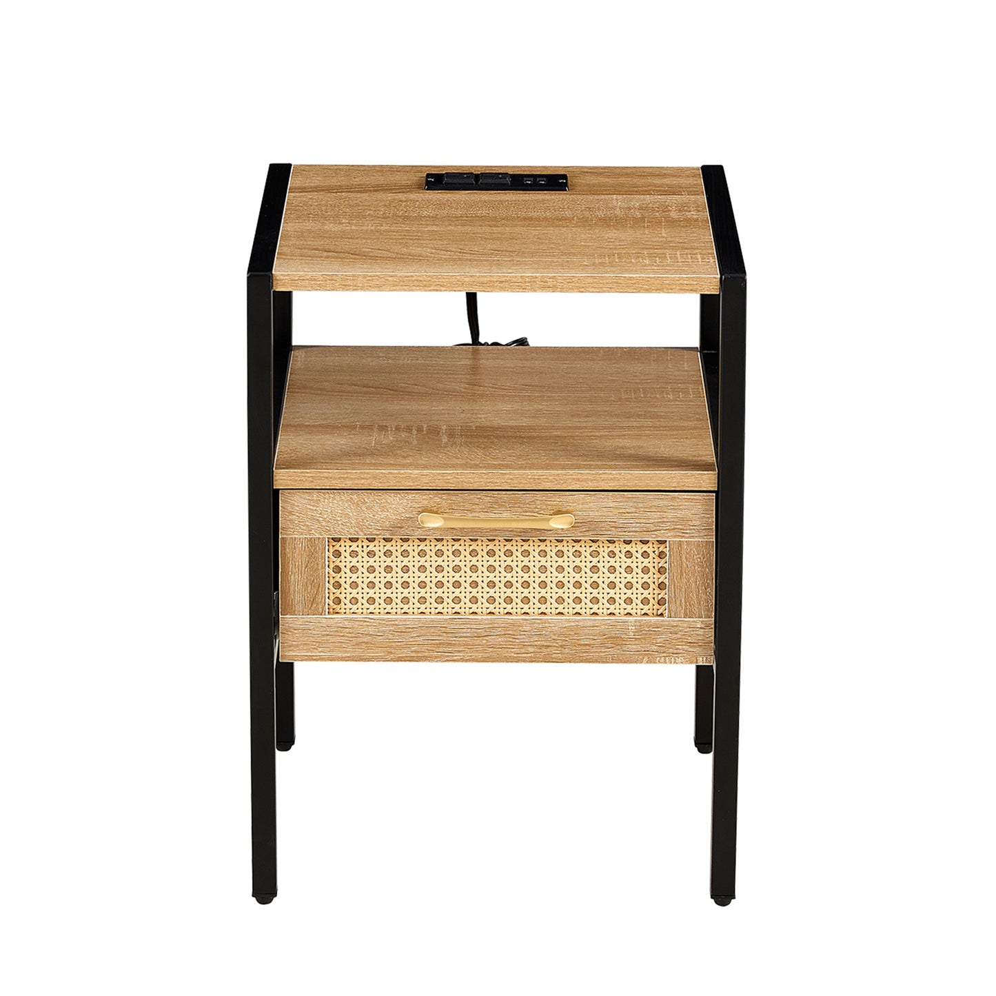 Mena II Rattan Nightstand  with Power Outlet & USB Ports ( Set of 2) - Natural