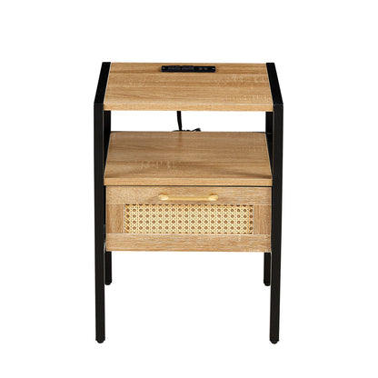 Mena II Rattan Nightstand  with Power Outlet & USB Ports ( Set of 2) - Natural
