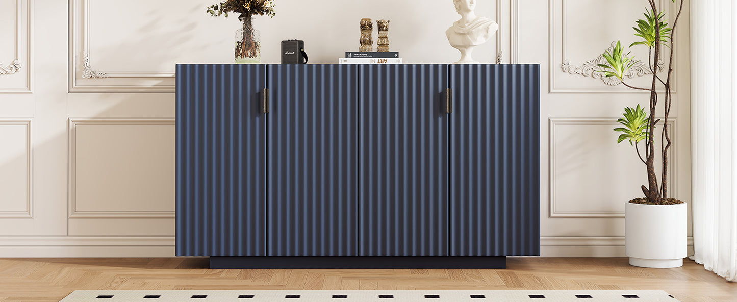 Lyons 4 Wavy Doors Ample Storage Space Sideboar - Navy Blue