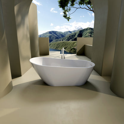Kriss 59" Acrylic Freestanding Bathtub with Bottom Anti-Slip  - Gloss White