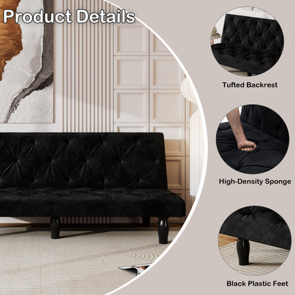 Giza Convertible Velvet Sofa Bed - Green - Matt Black