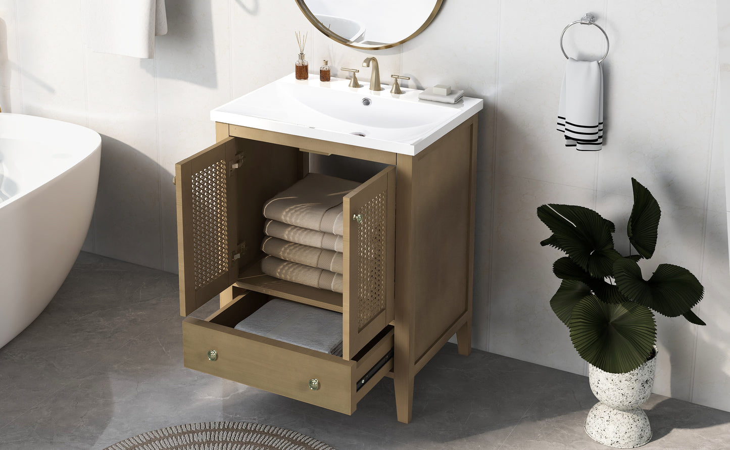 Rattan 24" Bathroom Vanity with Ceramic Basin