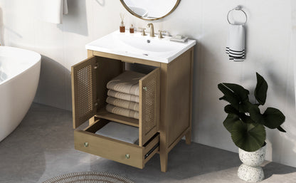 Rattan 24" Bathroom Vanity with Ceramic Basin