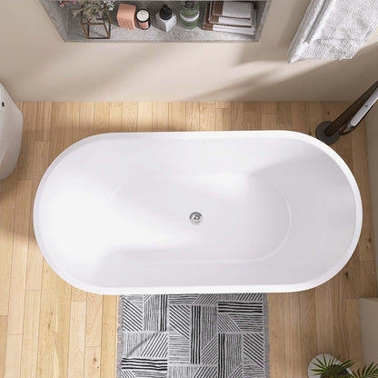 Madison 55" Minimalist  Acrylic Freestanding Soaking Bathtub  -  Gloss White