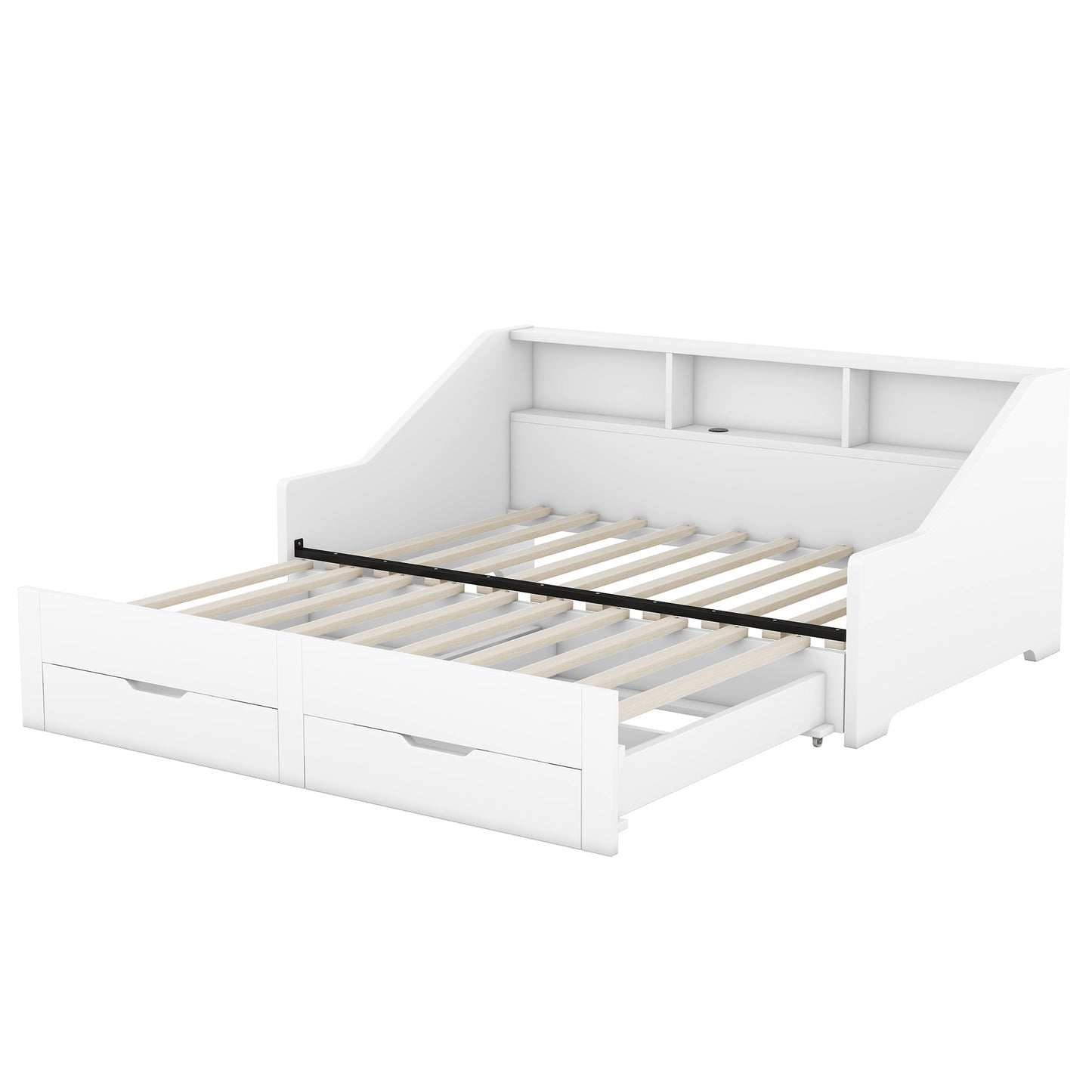 Zion Twin to King Size Daybed  with Storage Bookcases - White
