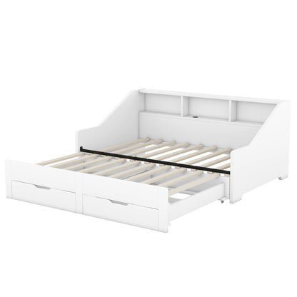 Zion Twin to King Size Daybed  with Storage Bookcases - White