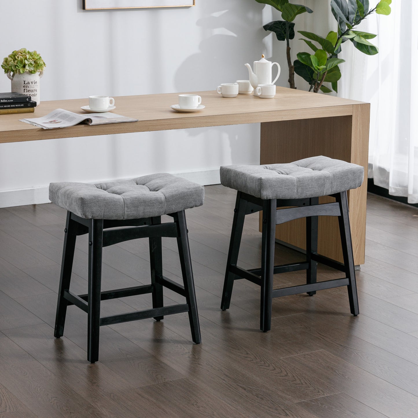 Farmhouse Counter Stools Height 25" -  Gray Set of 2