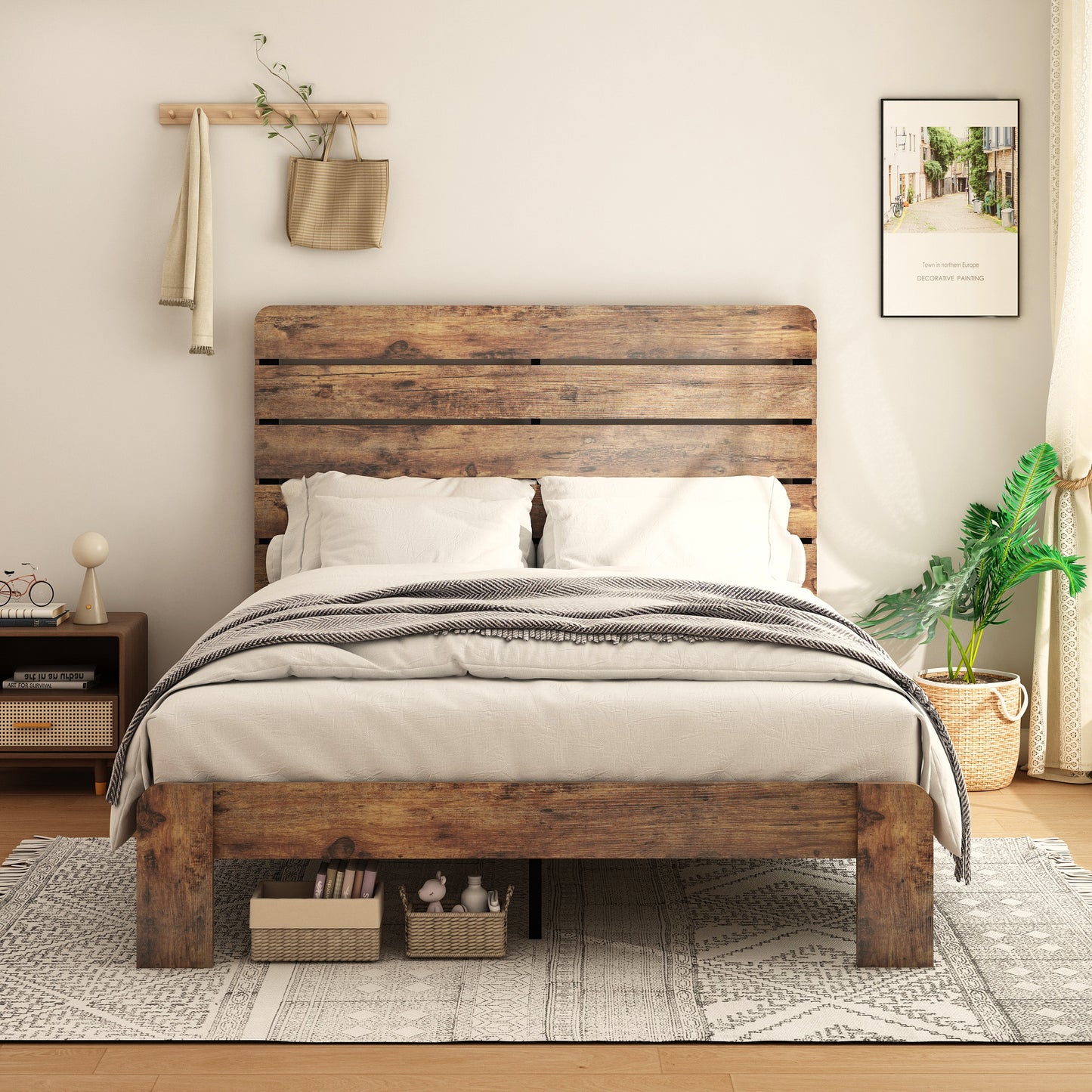 Kumo Full Size Wood Platform Bed Frame - Dark Brown