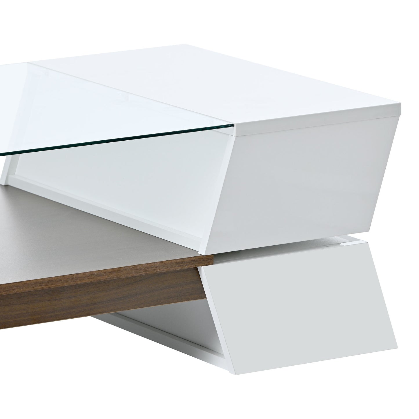 Geo Storage Glass-Top Coffee Table - White