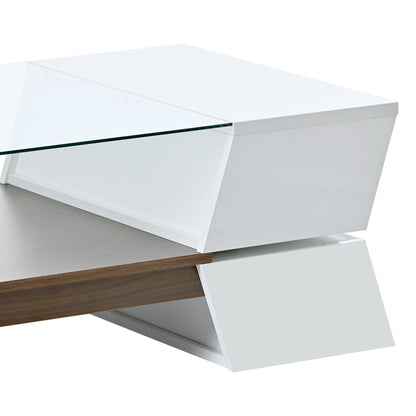 Geo Storage Glass-Top Coffee Table - White