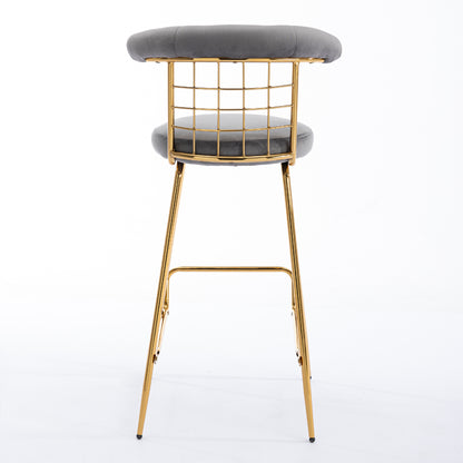 Retro Luxury Velvet  High Bar Stool  - Gray Set of 2