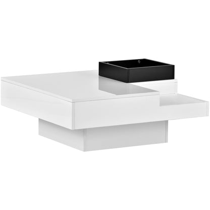 Square Coffee Table with Detachable Tray and LED Lights - White