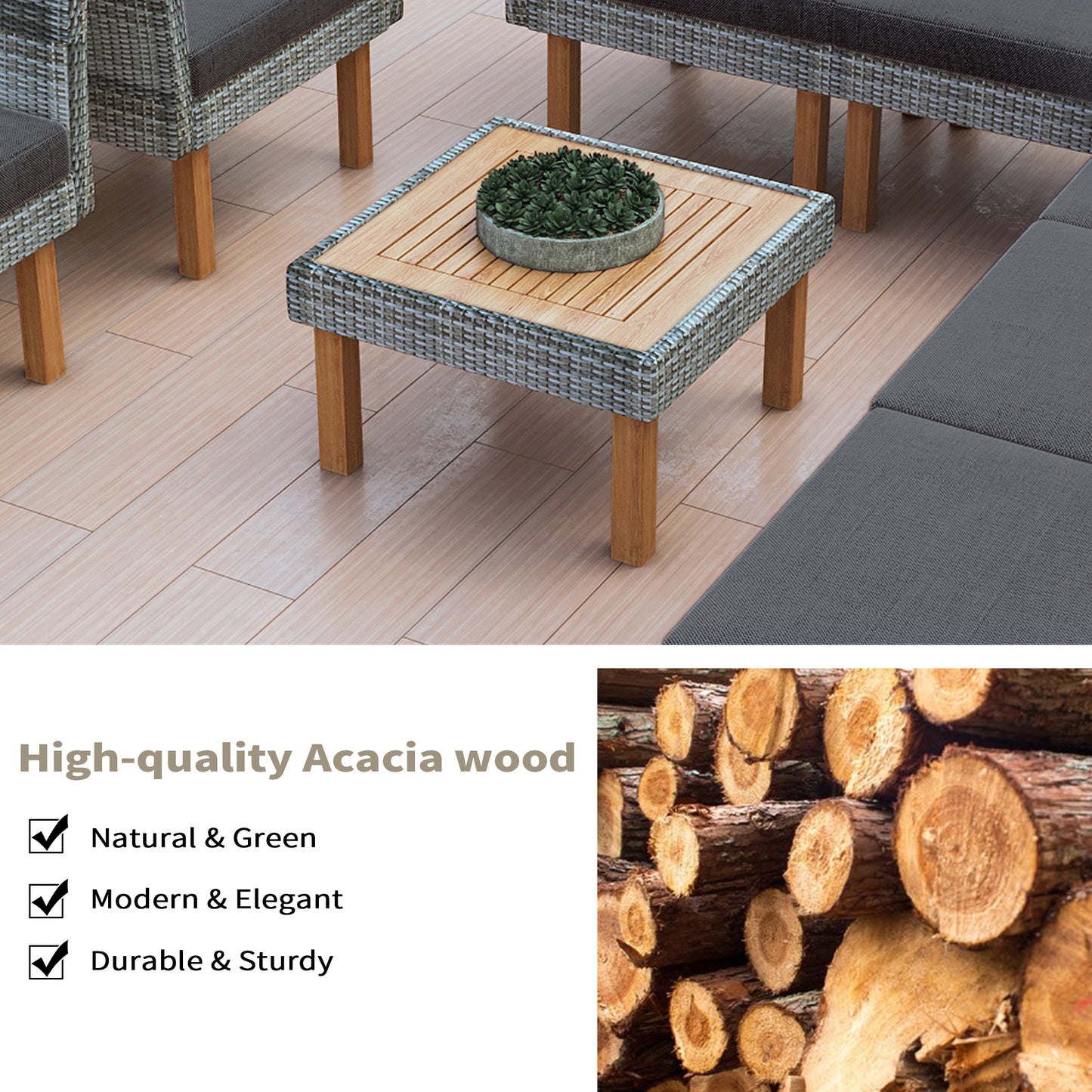Dario 9 Pc Patio Rattan Furniture Set - Gray