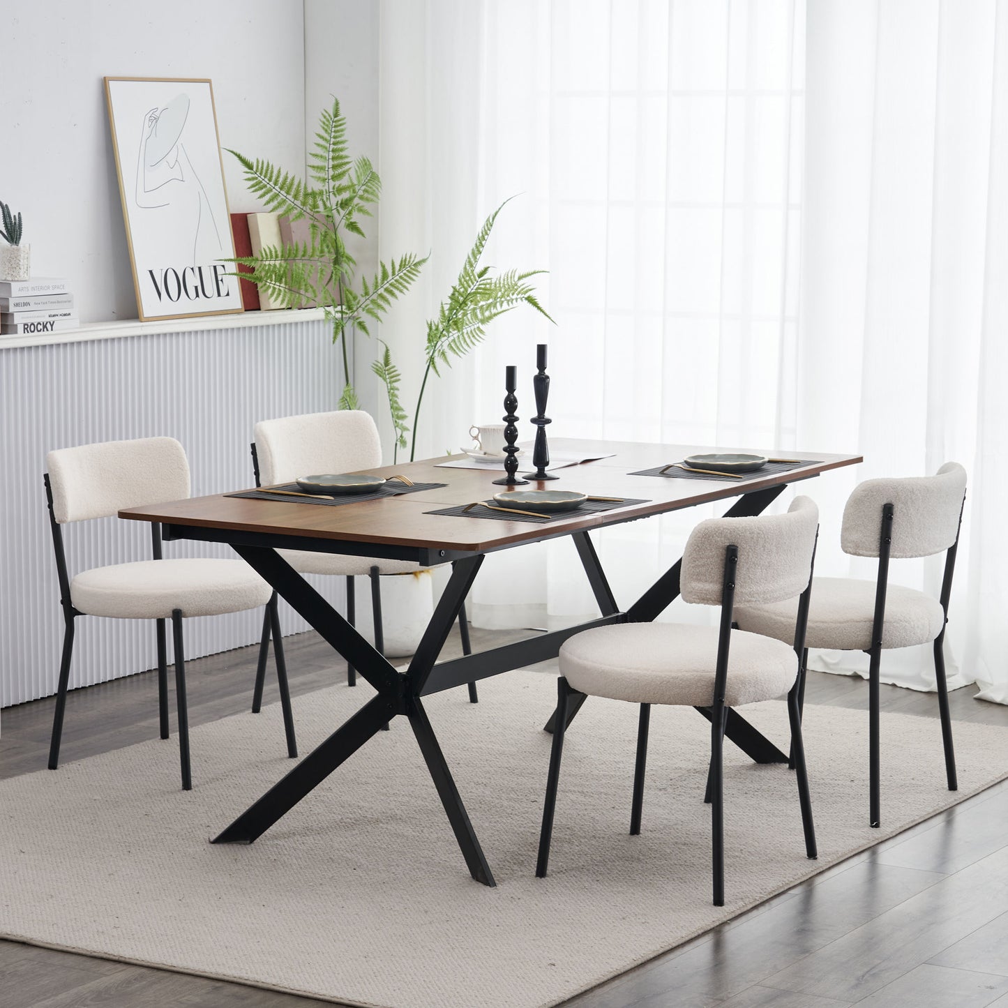 Sook Teddy Fabric Chairs with Black Leg (Set of 4) - Beige