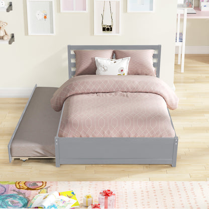 Amy Full Size Platform Bed Frame with Twin Trundle - Gray