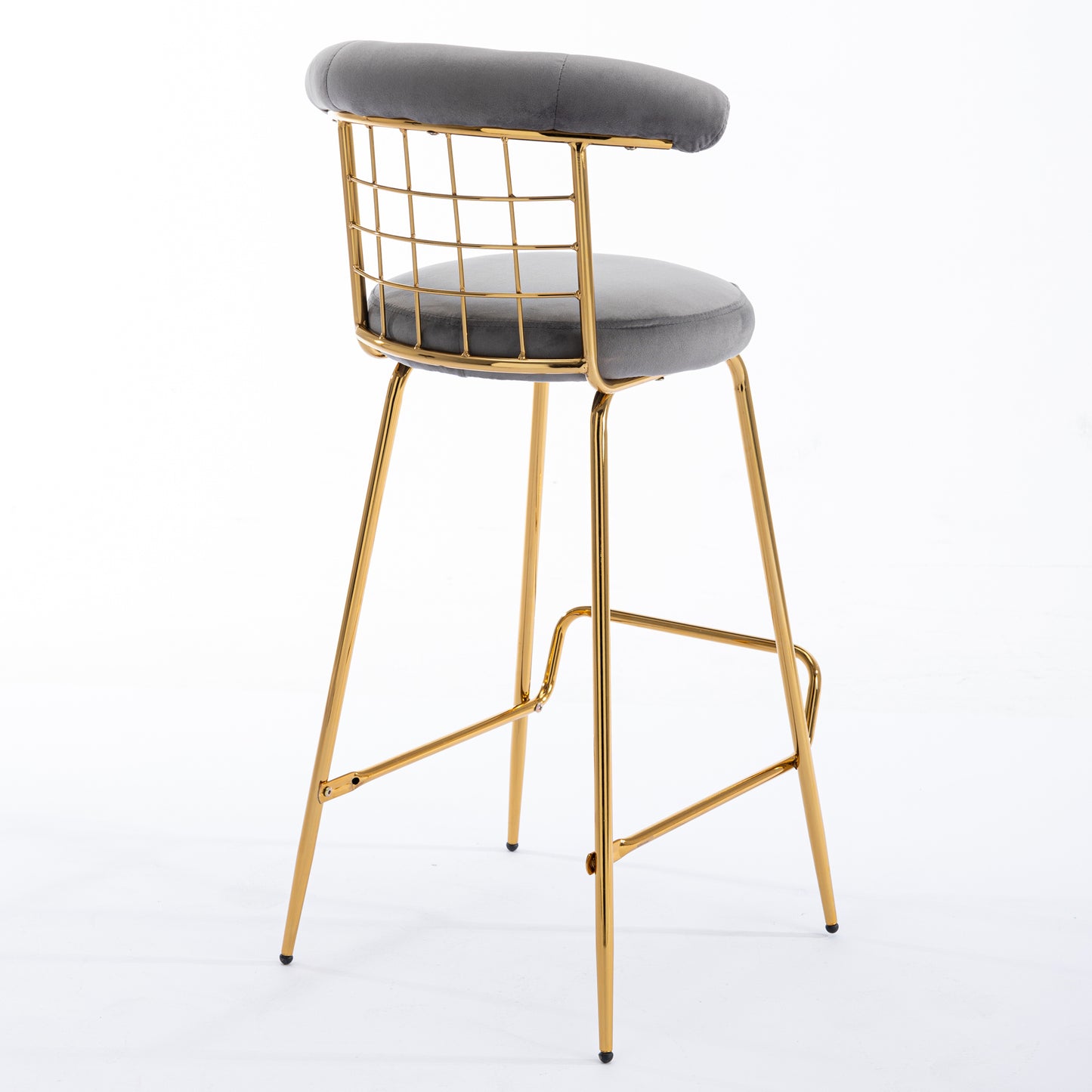 Retro Luxury Velvet  High Bar Stool  - Gray Set of 2
