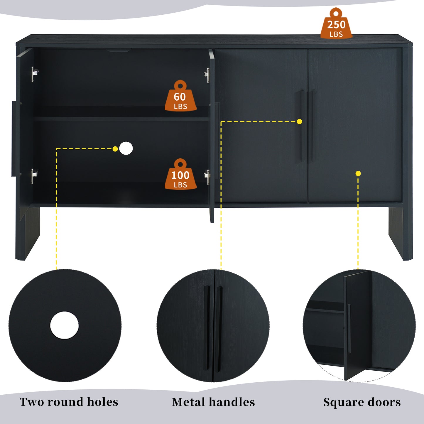 Miya Retro Sideboard Buffet - Black