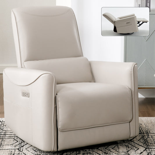 Spencer Swivel and Rocker Power Recliner Chair - Beige
