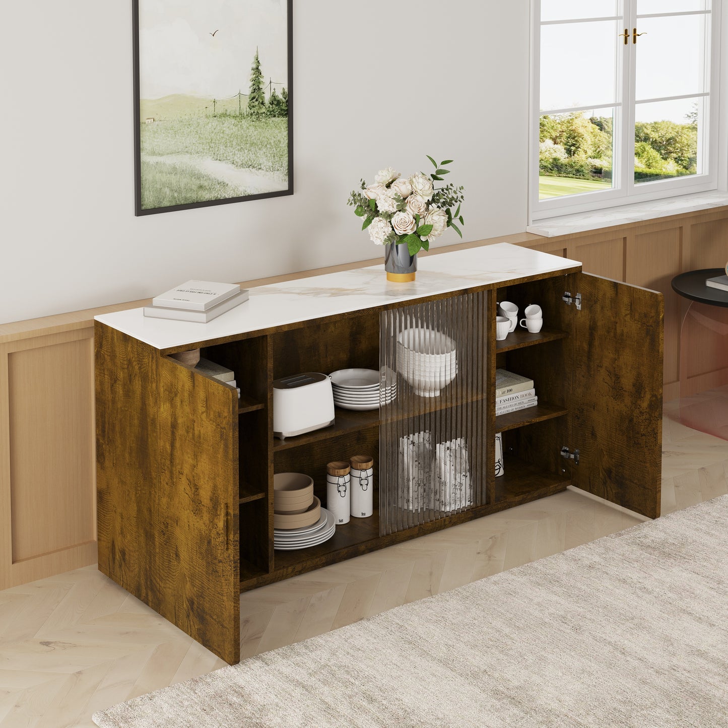 Asiya Wooden Side Cabinets with Glass Doors - White