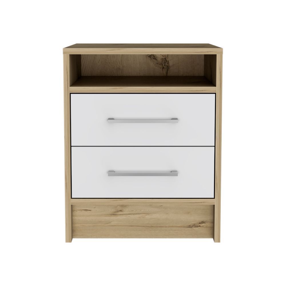 Eter Nightstand Two Drawers - White / Light Oak