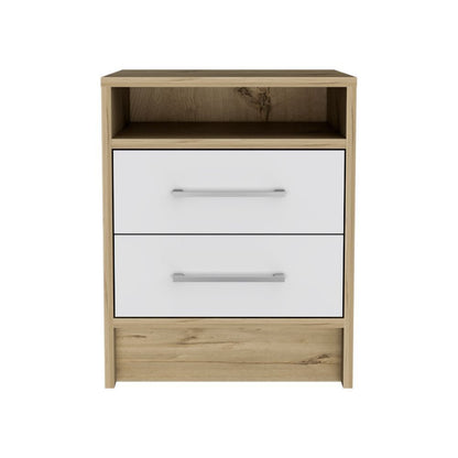 Eter Nightstand Two Drawers - White / Light Oak