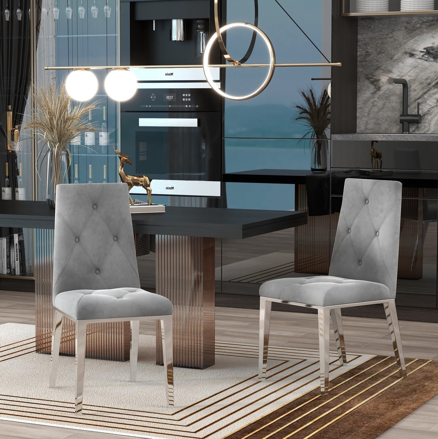 Valerio Velvet Dining Chairs with Chrome Leg (Set of 2) - Dark Gray