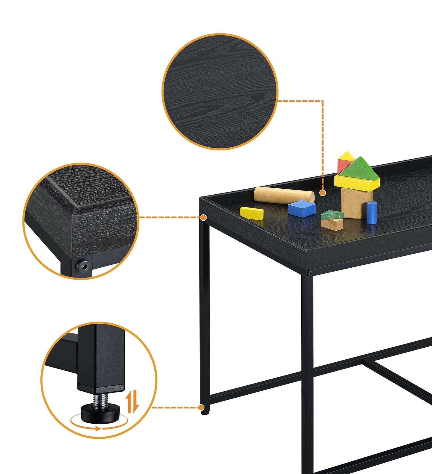 Monty Black Wood Grain 3 Piece Coffee Table Set