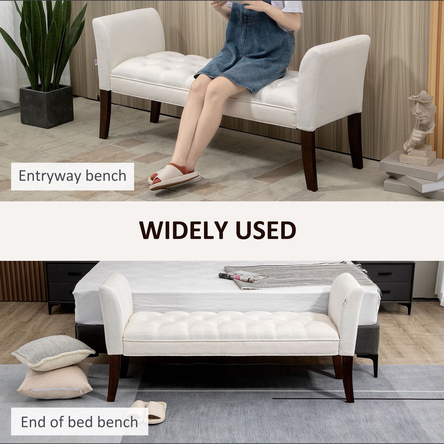 Evo Button-Tufted Bench - White