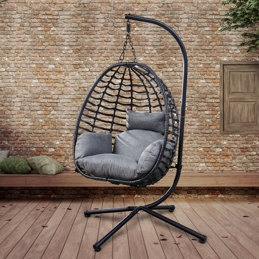 Goff Artisan Outdoor Wicker Swing Chair With Stand - Gray