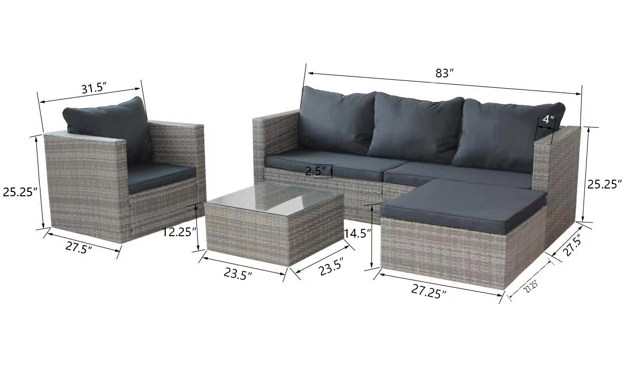Durham 4 Pc Outdoor Patio Sectional Sofa Set - Gray
