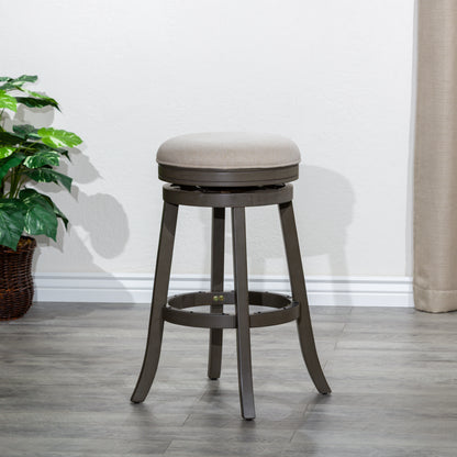 30" Bar Stool, Weathered Gray Finish, Beige Fabric Seat