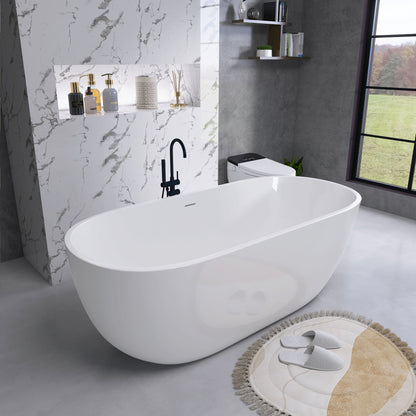 Hana 55" Oval Shape  Acrylic Freestanding  Soaking Bathtub - Gloss White