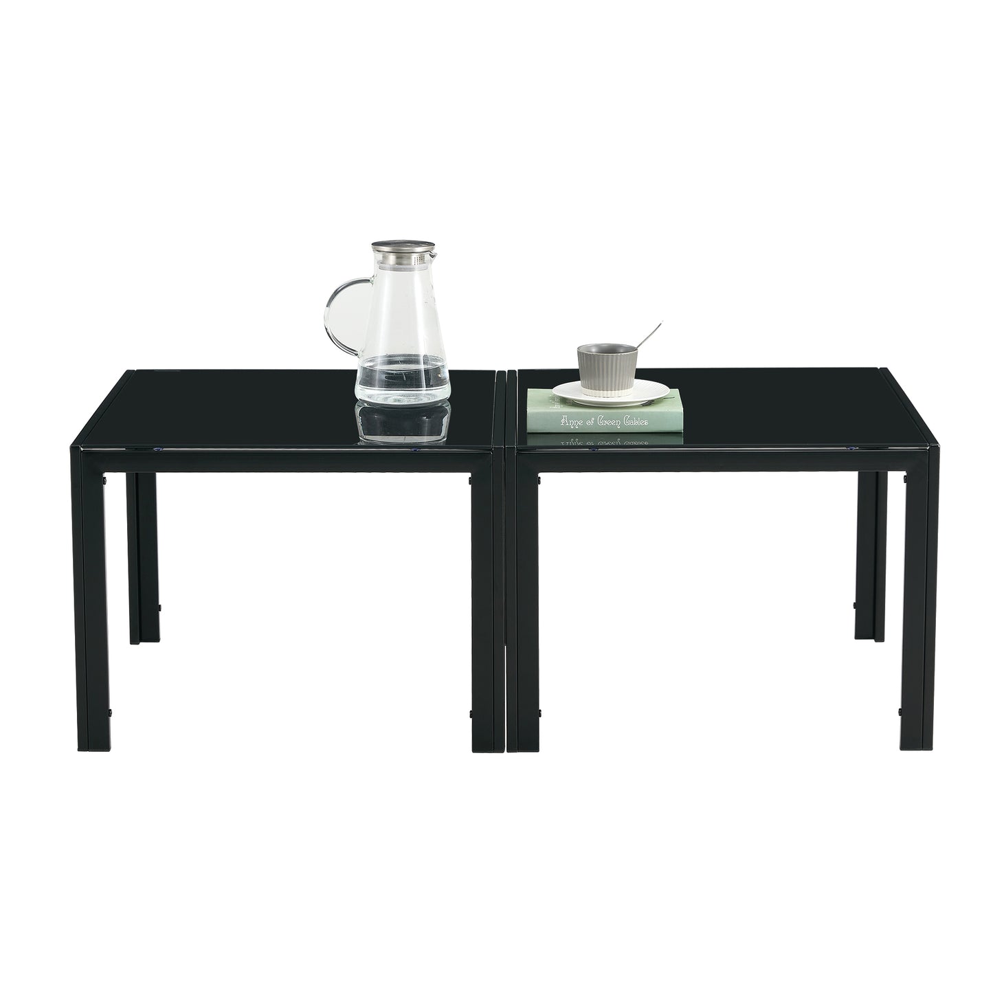 Glass Square Coffee Table Set of 2 - Black