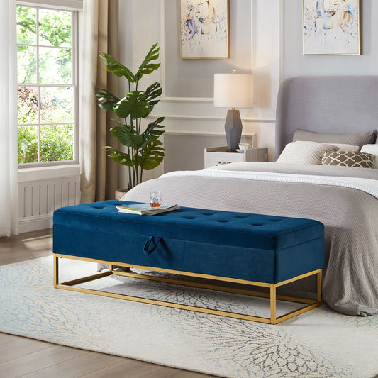 Lynch Velvet Storage Ottoman Bench - Navy Blue