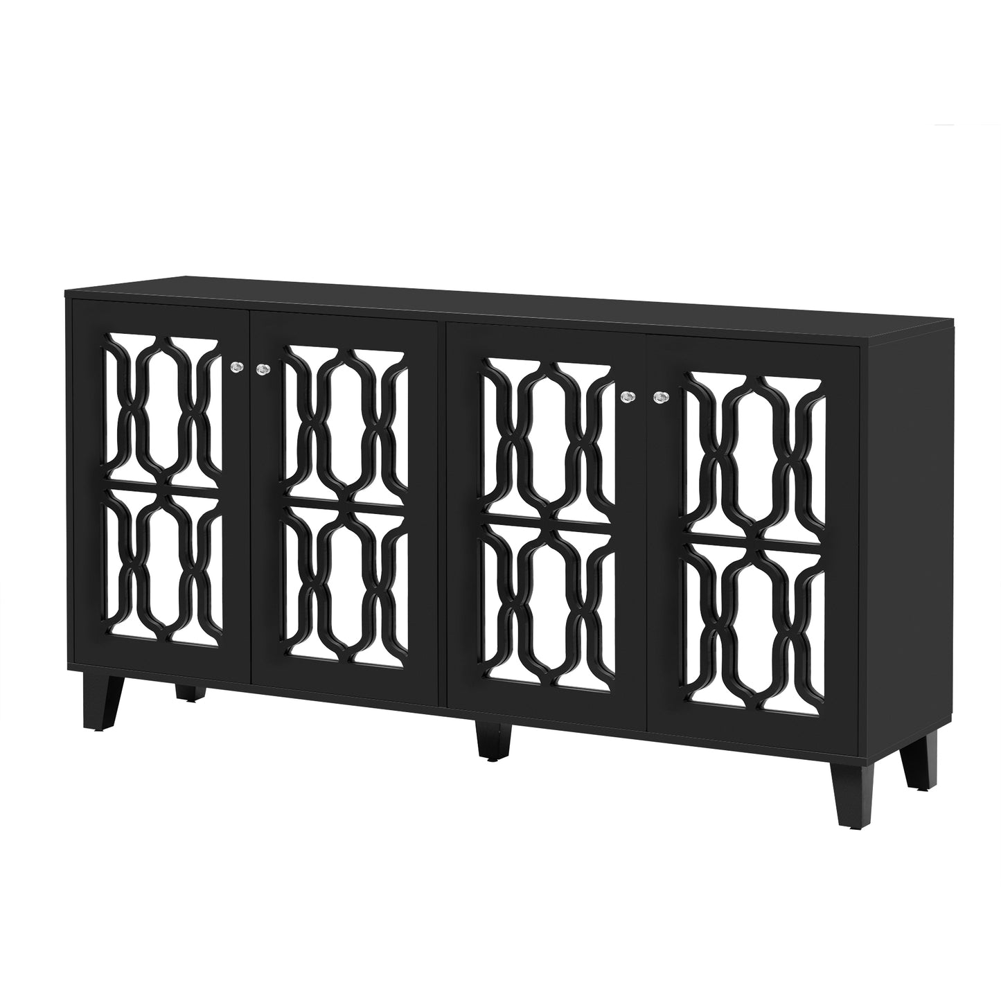 Hynes 4-Door Mirror Buffet Cabinet - Black